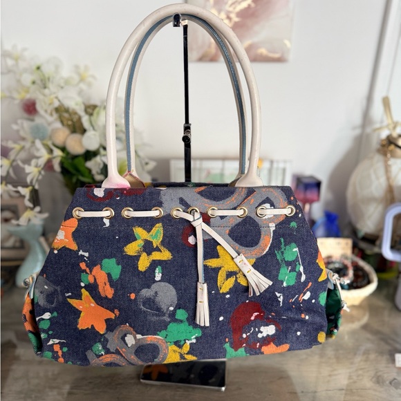 Dooney & Burke Denim Splatter Graffiti Colorful Patterned Women's Tote Bag